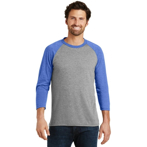 District Made Mens Perfect Tri 3/4 Sleeve Raglan-S (Royal Frost/ Grey Frost)