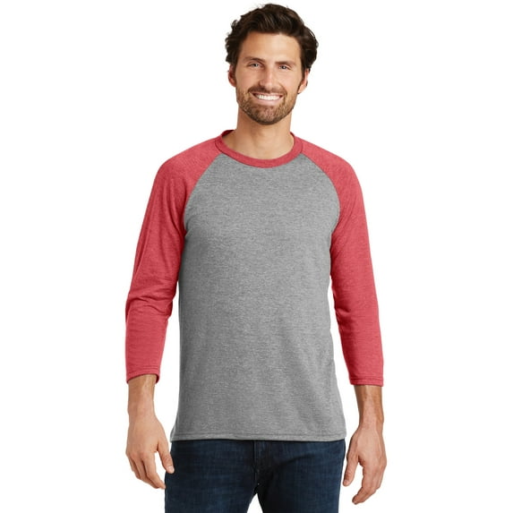 District Made Mens Perfect Tri 3/4 Sleeve Raglan-XL (Red Frost/ Grey Frost)