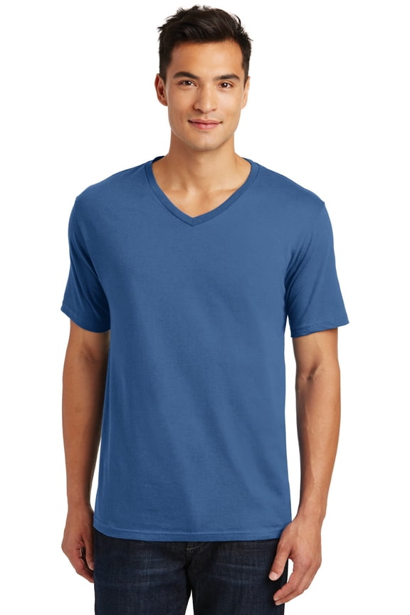 Mens Perfect Weight V Neck Tee-M (Maritime Blue)