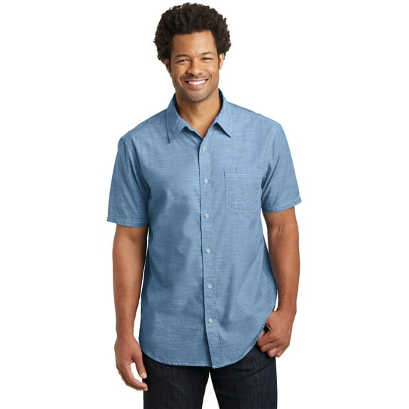 District Made Mens Short Sleeve Washed Woven Shirt-3XL (Light Blue)