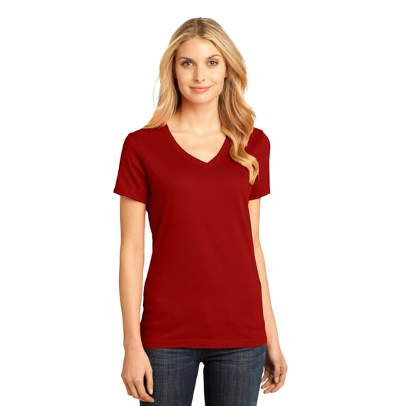 District Made Women's Short sleeve Cotton V-Neck T Shirts DM1170L