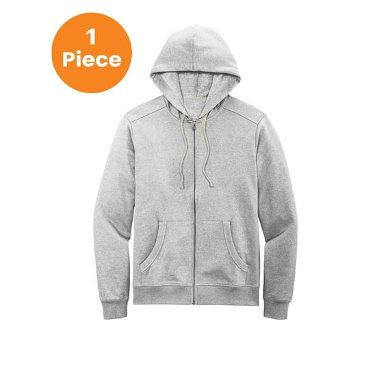 District Recycled Full-Zip Fleece Hoodie. DT8102, Light Heather Grey, L, Mens Hoodies and Sweatshirts