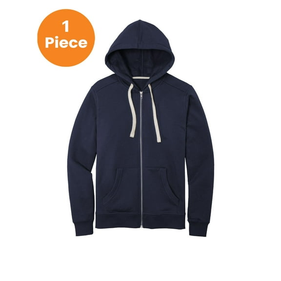 District Recycled Full-Zip Fleece Hoodie. DT8102, True Navy, S, Mens Hoodies and Sweatshirts