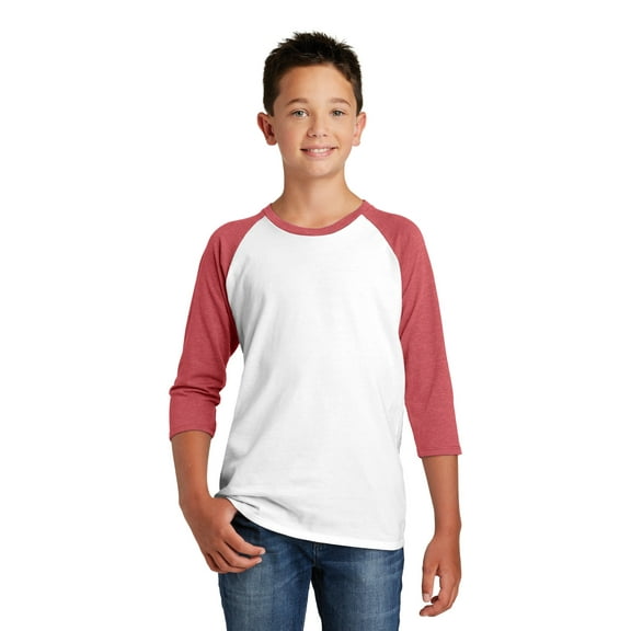 District Teen Unisex Regular Plain 3/4-Sleeve T-Shirt Hthrd Red/Wht Large