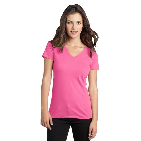 District Threads Juniors Concert Tee V-Neck. Neon Pink. S.