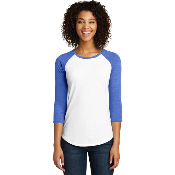 District Women'S Fitted Very Important Tee 3/4-Sleeve Raglan. Dt6211, DT6211 ,Royal Frost/ White, L
