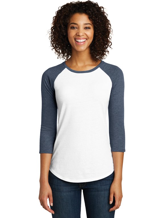 Women’s Fitted Tee 3/4-Sleeve Raglan,Heathered Navy/White,L