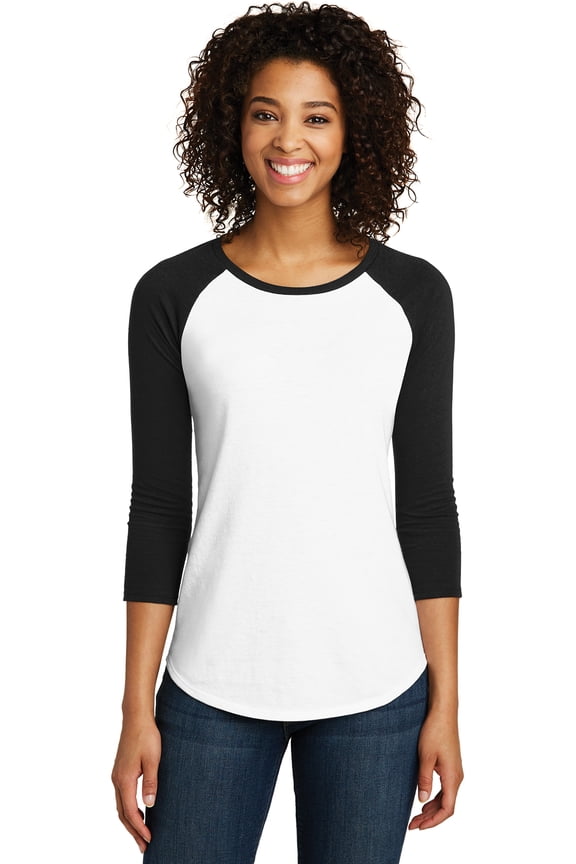 Women's Fitted Very Important Tee 3/4-Sleeve Raglan Dt6211 - Black/ White - 3XL