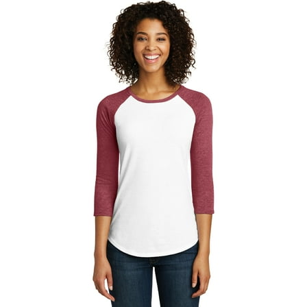 District Women's Fitted Very Important Tee 3/4-Sleeve Raglan Dt6211 - Heathered Red/ White - S