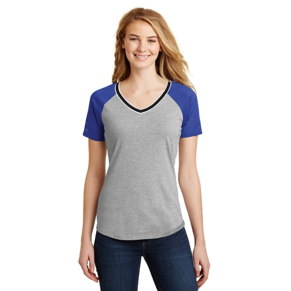District Women's Juniors Mesh Sleeve V-Neck Tee