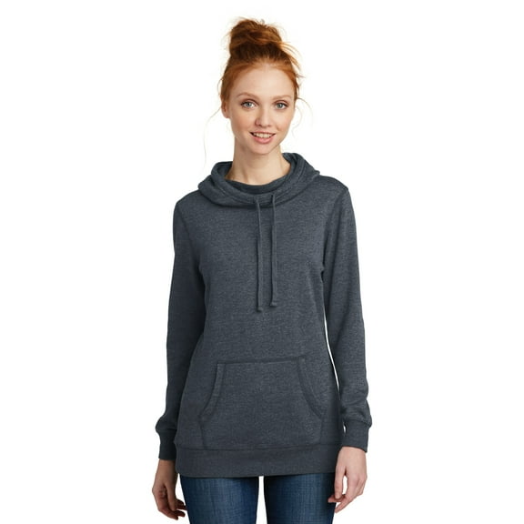 District Women's Lightweight Fleece Hoodie Dm493 - Heathered Navy - S