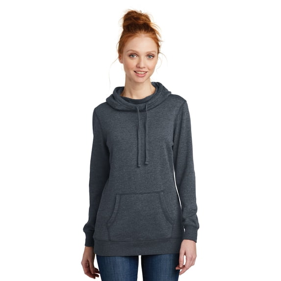 District Women's Lightweight Fleece Hoodie Dm493 - Heathered Navy - XS
