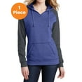 thumbnail image 1 of District Women’s Lightweight Fleece Raglan Hoodie, Heathered Deep Royal/ Heathered Charcoal, S, Womens Hoodies, 1 of 1