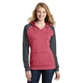 thumbnail image 1 of District Women’s Lightweight Fleece Raglan Hoodie, Heathered Red/ Heathered Charcoal, XXL, 1 of 6