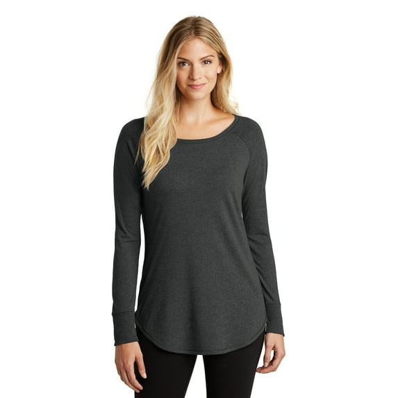District Women's Perfect Tri Long Sleeve Tunic Tee Dt132l - Black Frost - XS