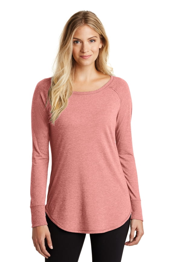 District Women's Perfect Tri Long Sleeve Tunic Tee Dt132l - Blush Frost - XXL