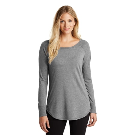 District Women's Perfect Tri Long Sleeve Tunic Tee Dt132l - Grey Frost - XS