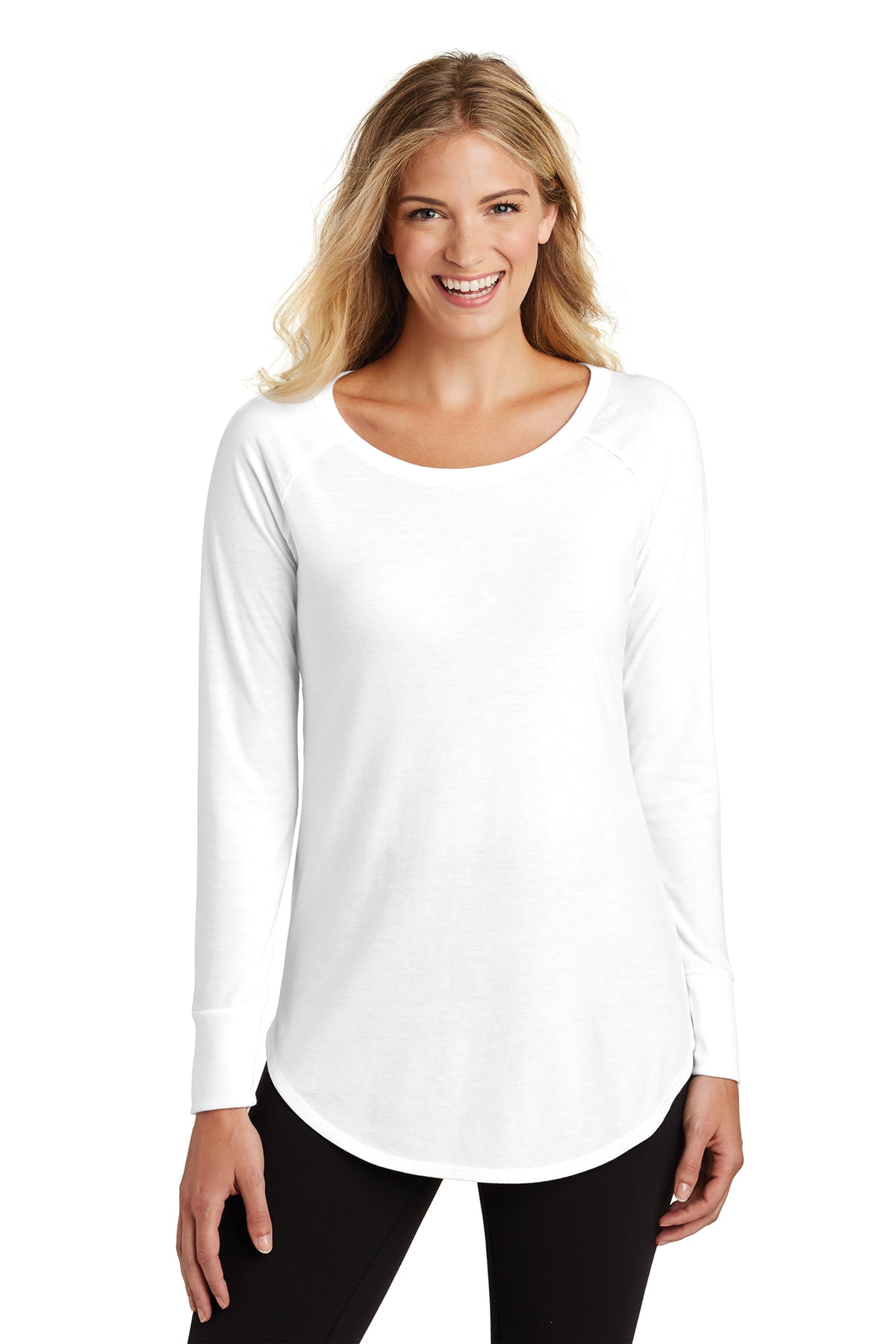 District Women's Perfect Tri Long Sleeve Tunic Tee Dt132l - White