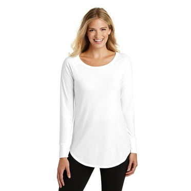 District Women's Perfect Tri Long Sleeve Tunic Tee Dt132l - White - S