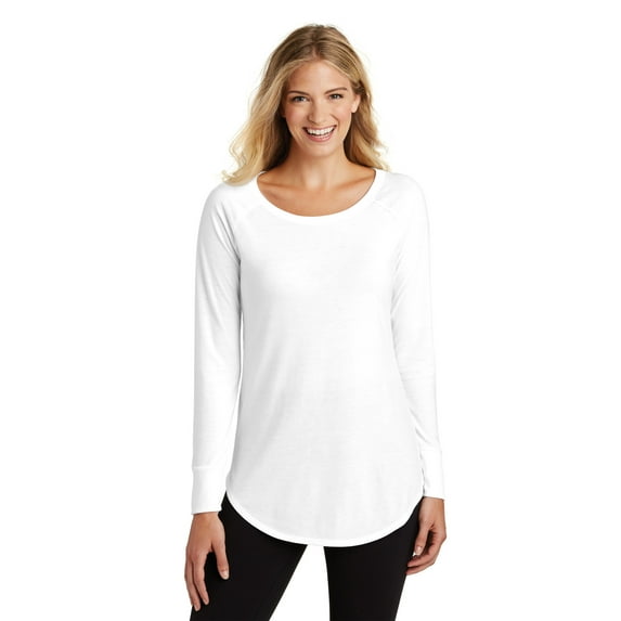 District Women's Perfect Tri Long Sleeve Tunic Tee Dt132l - White - XS