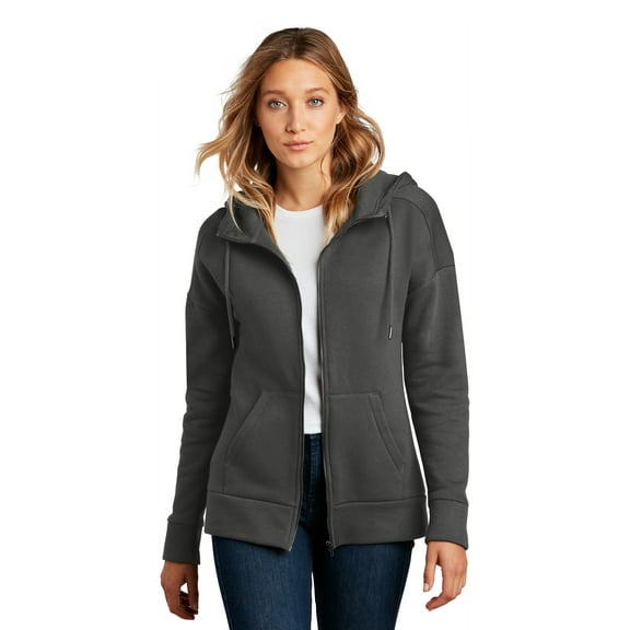 District  Women's Perfect Weight  Fleece Drop Shoulder Full-Zip Hoodie DT1104 - XL Charcoal