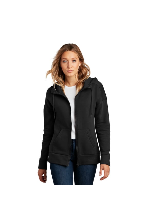 District Clothing DT1104 District Women's Perfect Weight Fleece Drop Shoulder Full-Zip Hoodie