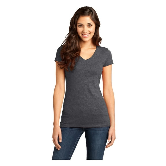 District Women's Short Sleeve Juniors Very Important V-Neck T-Shirt Charcoal 2X-Large