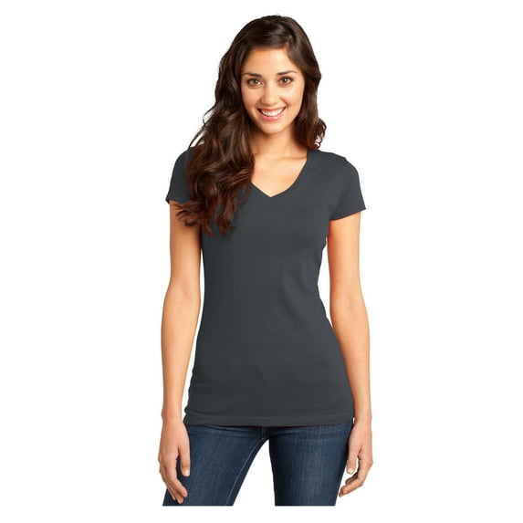 District Women's Short Sleeve Juniors Very Important V-Neck T-Shirt Charcoal Large