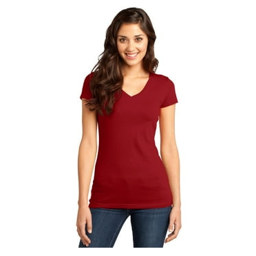 District Women's Short Sleeve Juniors Very Important V-Neck T-Shirt Classic Red X-Small