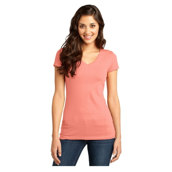 District Women's Short Sleeve Juniors Very Important V-Neck T-Shirt Peach Medium