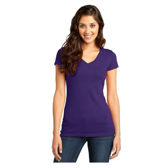 District Women's Short Sleeve Juniors Very Important V-Neck T-Shirt Purple Medium