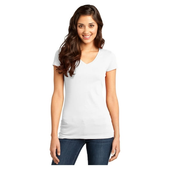 District Women's Short Sleeve Juniors Very Important V-Neck T-Shirt White Medium