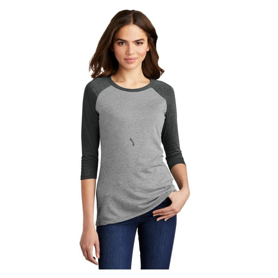 District Womens Perfect Tri 3/4-Sleeve Raglan T-Shirt Black Frost/ Grey Frost DM136L XS
