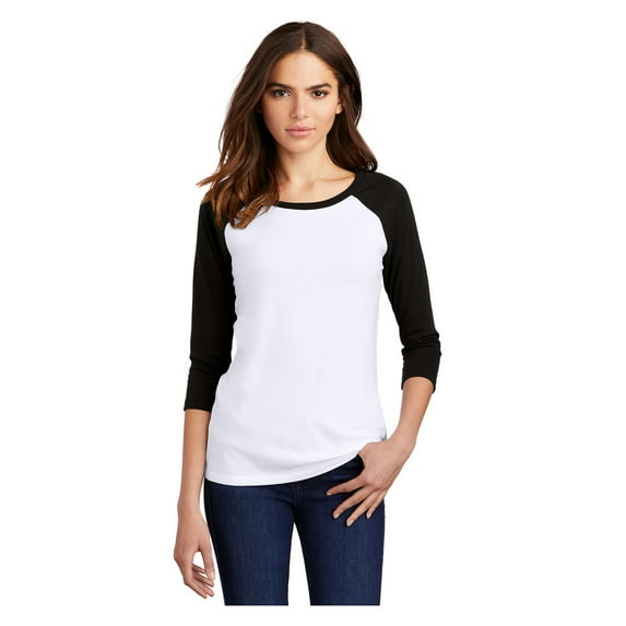District Womens Perfect Tri 3/4-Sleeve Raglan T-Shirt Black/ White DM136L M