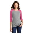 thumbnail image 1 of District Womens Perfect Tri 3/4-Sleeve Raglan T-Shirt Fuchsia Frost/ Grey Frost DM136L L, 1 of 3