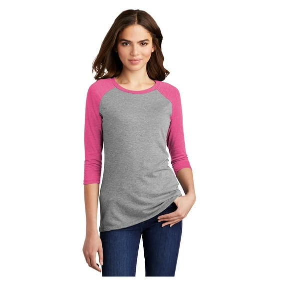 District Womens Perfect Tri 3/4-Sleeve Raglan T-Shirt Fuchsia Frost/ Grey Frost DM136L S