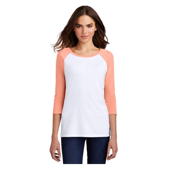 District Womens Perfect Tri 3/4-Sleeve Raglan T-Shirt Heather Dusty Peach/ White DM136L M