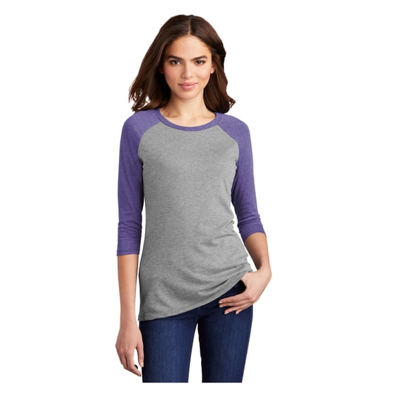 District Womens Perfect Tri 3/4-Sleeve Raglan T-Shirt Purple Frost/ Grey Frost DM136L XS