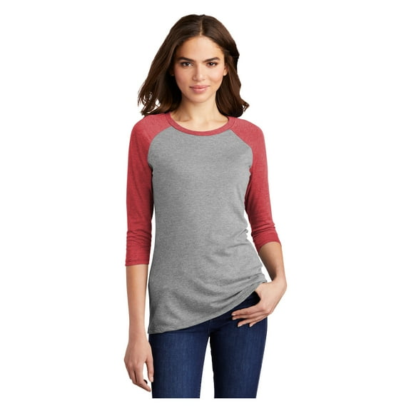 District Womens Perfect Tri 3/4-Sleeve Raglan T-Shirt Red Frost/ Grey Frost DM136L 2XL