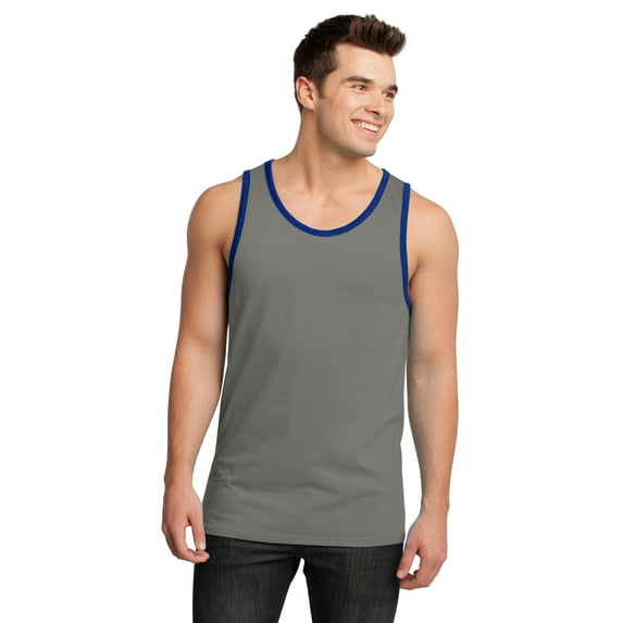 District Young Mens Cotton Ringer Tank DT1500-4XL (Grey/ Deep Royal)