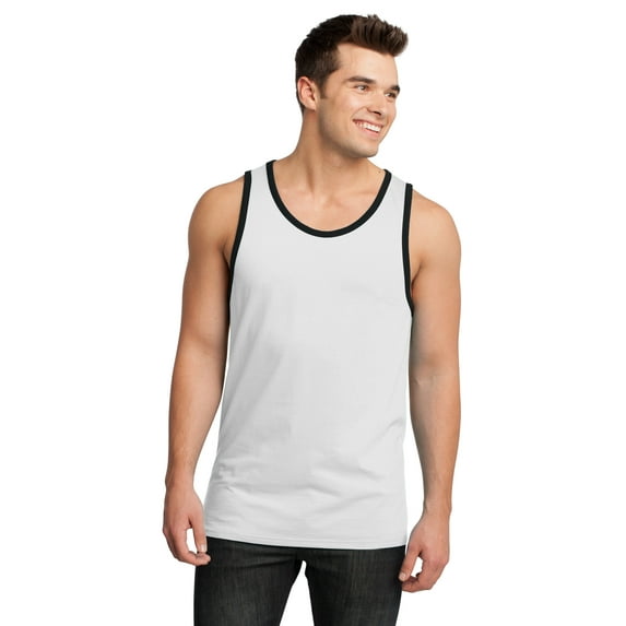 District Young Mens Cotton Ringer Tank DT1500-4XL (White/Black)