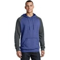 thumbnail image 1 of District Young Mens Lightweight Fleece Raglan Hoodie-2XL (Heathered Deep Royal/ Heathered Charcoal), 1 of 6