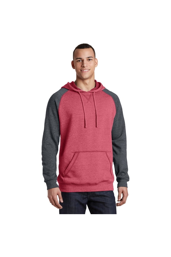 District Young Mens Lightweight Fleece Raglan Hoodie. DT196
