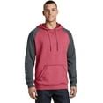 thumbnail image 1 of District Young Mens Lightweight Fleece Raglan Hoodie-XS (Heathered Red/ Heathered Charcoal), 1 of 6