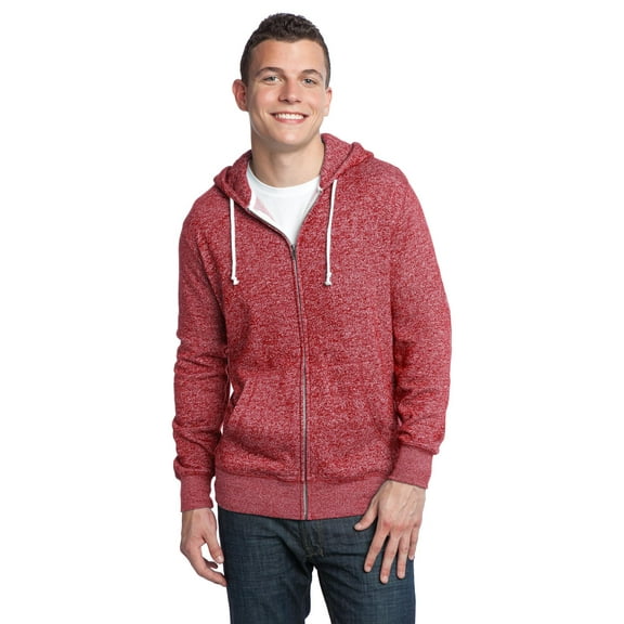 District - Young Mens Marled Fleece Full-Zip Hoodie Dt192 - Marled Deep Red - 4XL