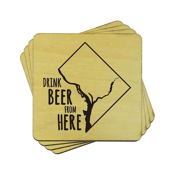 Torched District of Colombia Coasters (Set of 4) Drink Beer Coaster 4x4 Brown