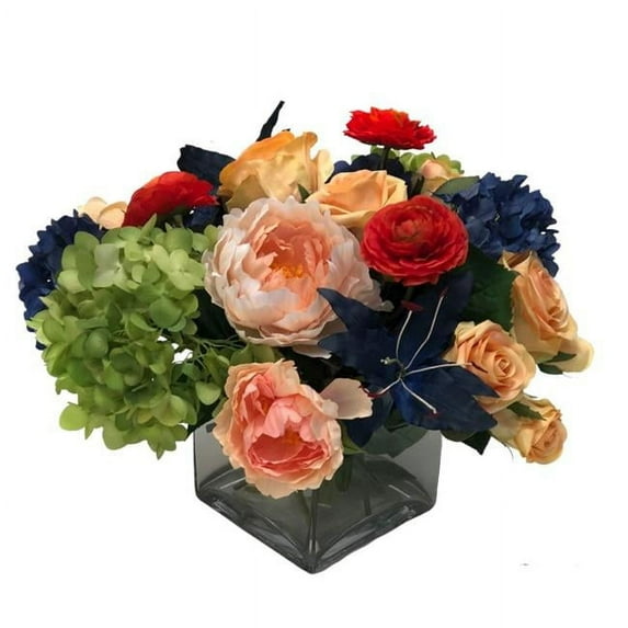 Disttive Designs 17141 Unisex Blue Hydrangea, Lily Ranunculus & Peach Rose - Green