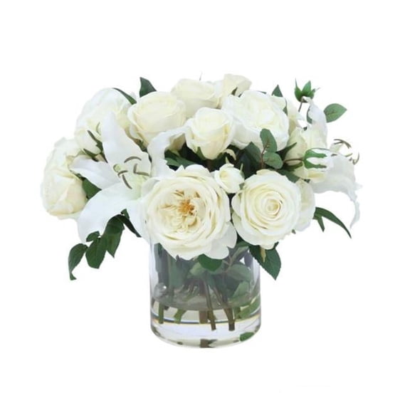 Disttive Designs 17187 Unisex Rose & Casablanca Lilies in Glass Cylinder - Green