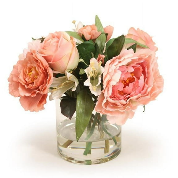 Disttive Designs 17259 Unisex Rose & Peonies with Crown Imperial in Round Glass - Pink