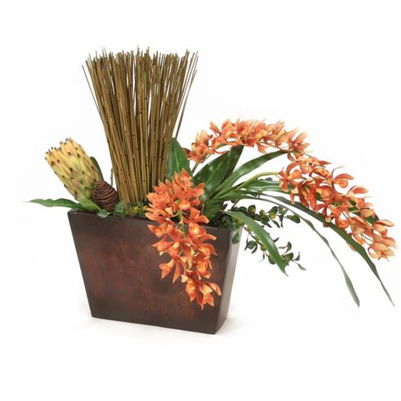 Disttive Designs 2671 Unisex Rust Orchid with Protea & Reeds in Metal Wall Hanging - Red